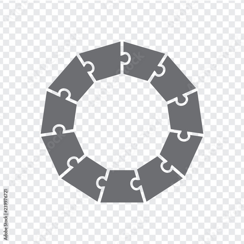 Simple icon polygonal puzzle in gray. Simple icon polygonal puzzle of the eleven elements on transparent background. Flat design. Vector illustration EPS10. 