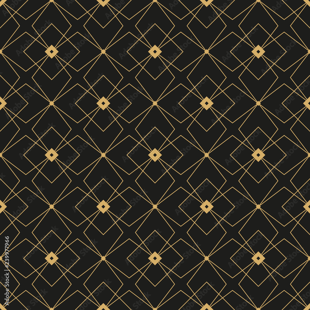 Geometric golden ornament. Seamless pattern on black background. Geometric golden ornament. Seamless pattern on black background.
