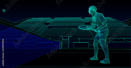 illustration of a professional tennis player in a stadium