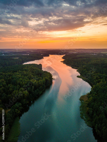 Fototapeta Naklejka Na Ścianę i Meble -  Aerial Belarus sunset view