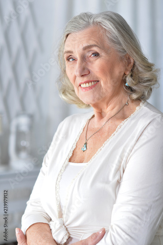 Close up portrait of happy senior woman