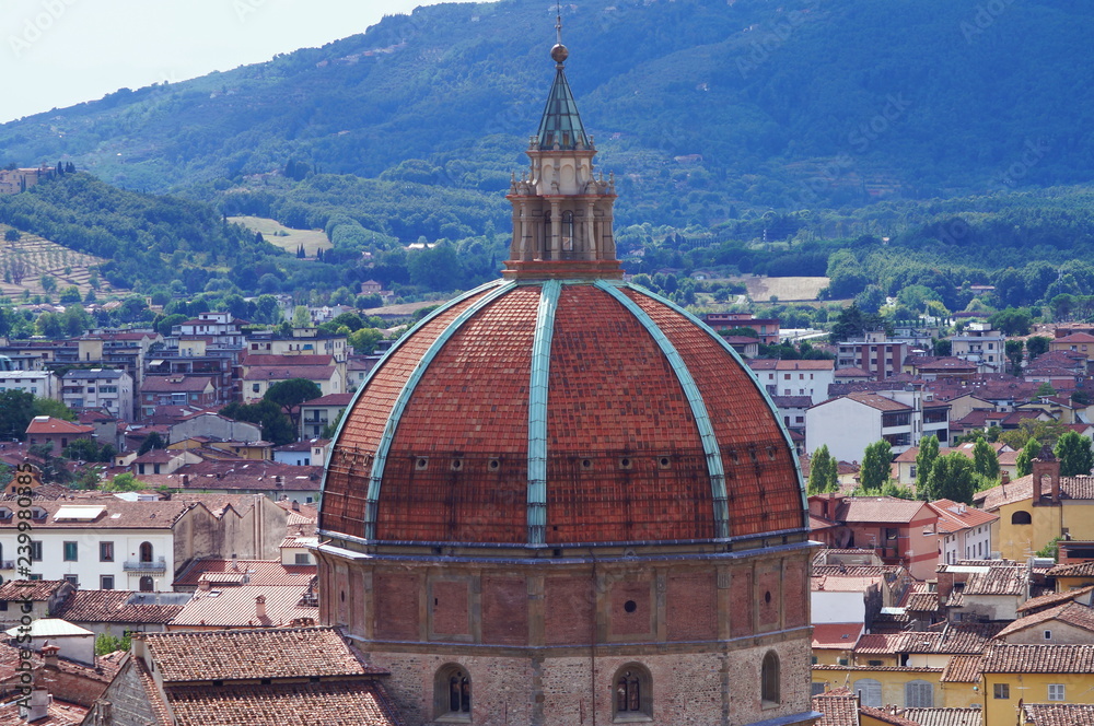 Aerial view of Pistoia with the dome of the Basilica of Santa Maria humility, Pistoia, Tuscany, Italy