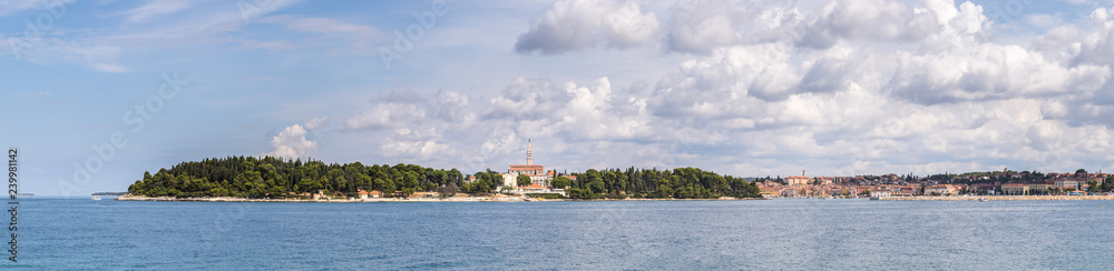 Beautiful bay near Rovinj, clear water and stony beach, Croatia, Panorama