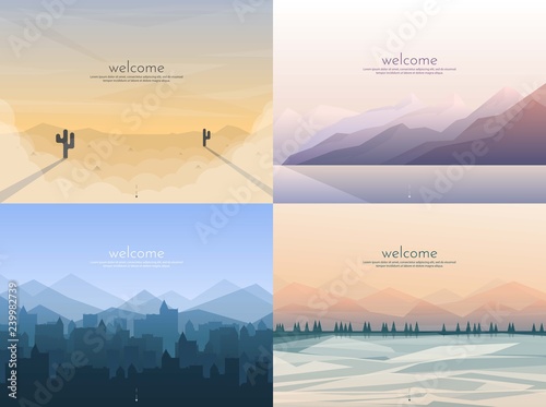Vector banners set with polygonal landscape