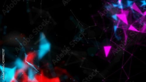 Rotating geometric structures in the corners of the screen. Animated digital background. Place for text. Seamless loop.