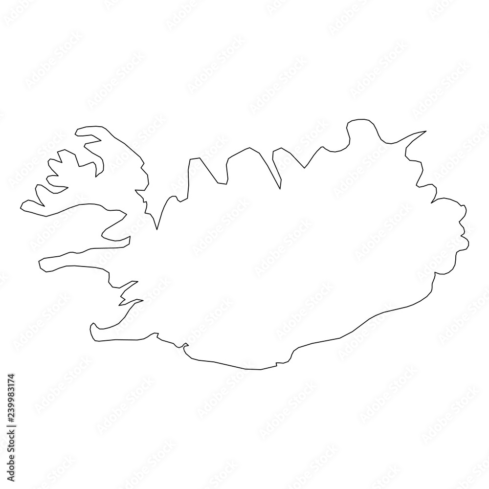 Iceland - solid black outline border map of country area. Simple flat ...
