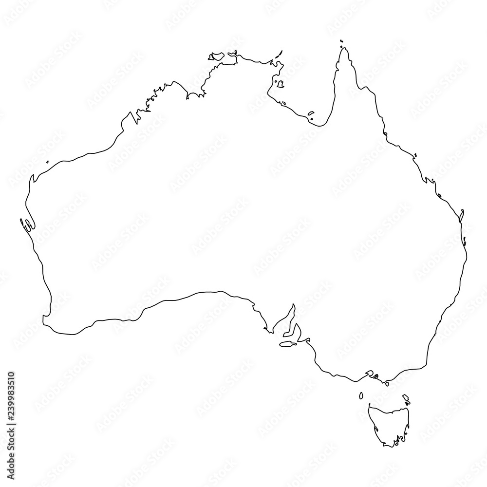 Australia - solid black outline border map of country area. Simple flat vector illustration.