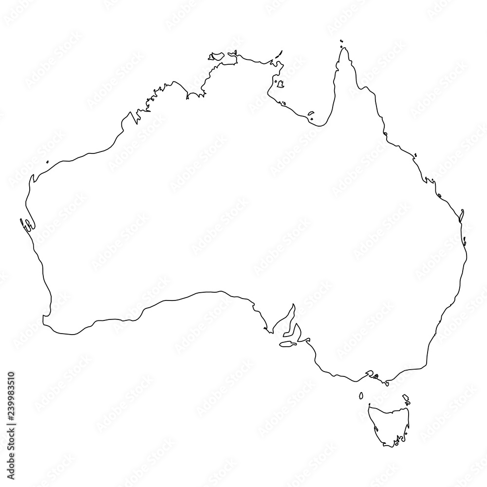 Australia - solid black outline border map of country area. Simple flat