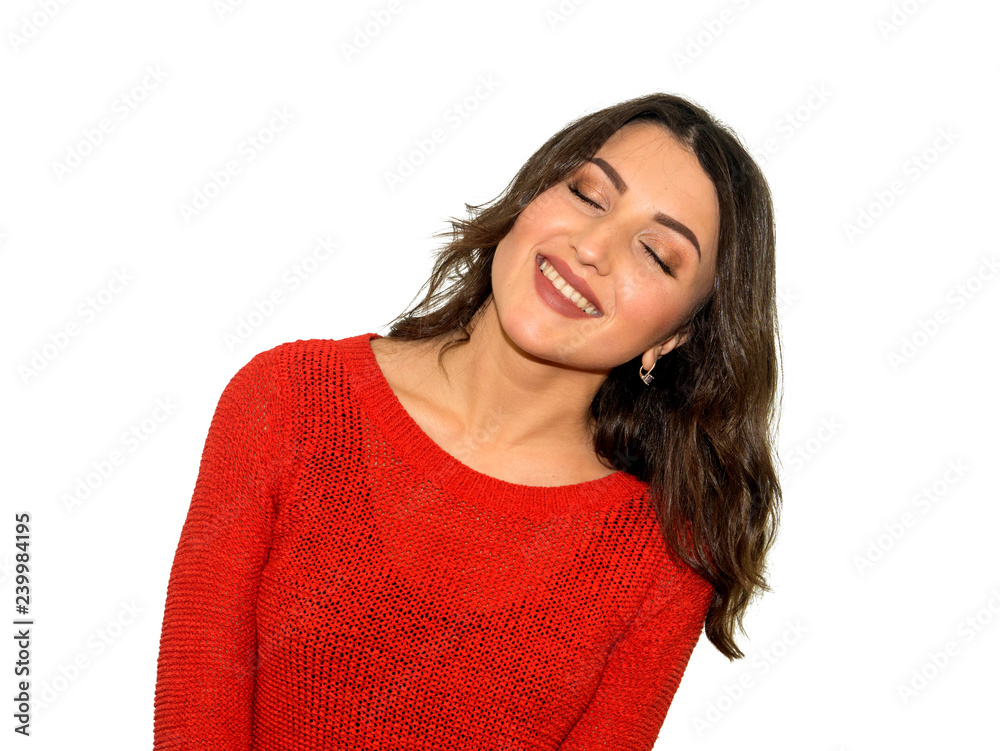 photo of tender, romantic woman with close eyes isolated on white background photo of tender, romantic woman with close eyes isolated on white background