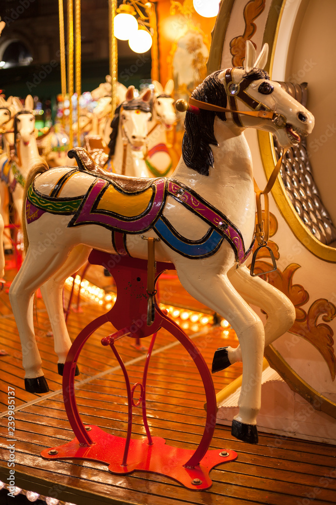 Ancient German Horse Carousel built in 1896 in Navona Square, Rome, Italy