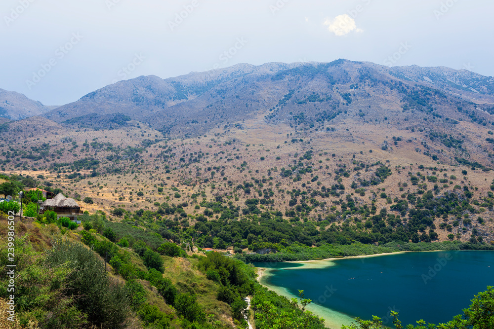 Panoramic view of lake Kournas at Crete island in Greece