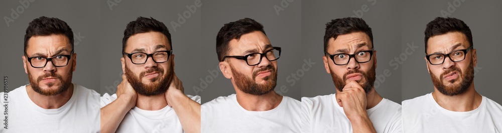 © Prostock-studio - Collage of young man in glasses facial expressions © Prostock-studio - Collage of young man in glasses facial expressions