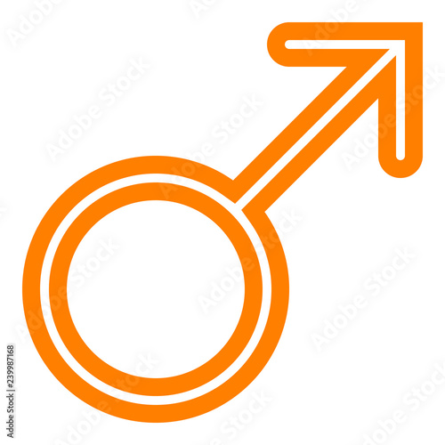 Male symbol icon - orange thin rounded outlined, isolated - vector