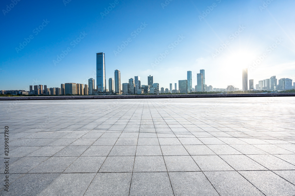 empty square with city skyline