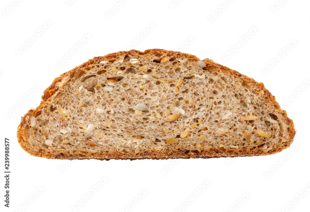 Slice of whole grain bread with seeds