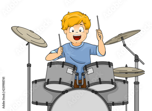 Kid Boy Play Drums Illustration