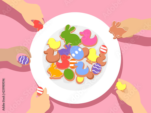 Kids Hands Plate Easter Party Treat Illustration