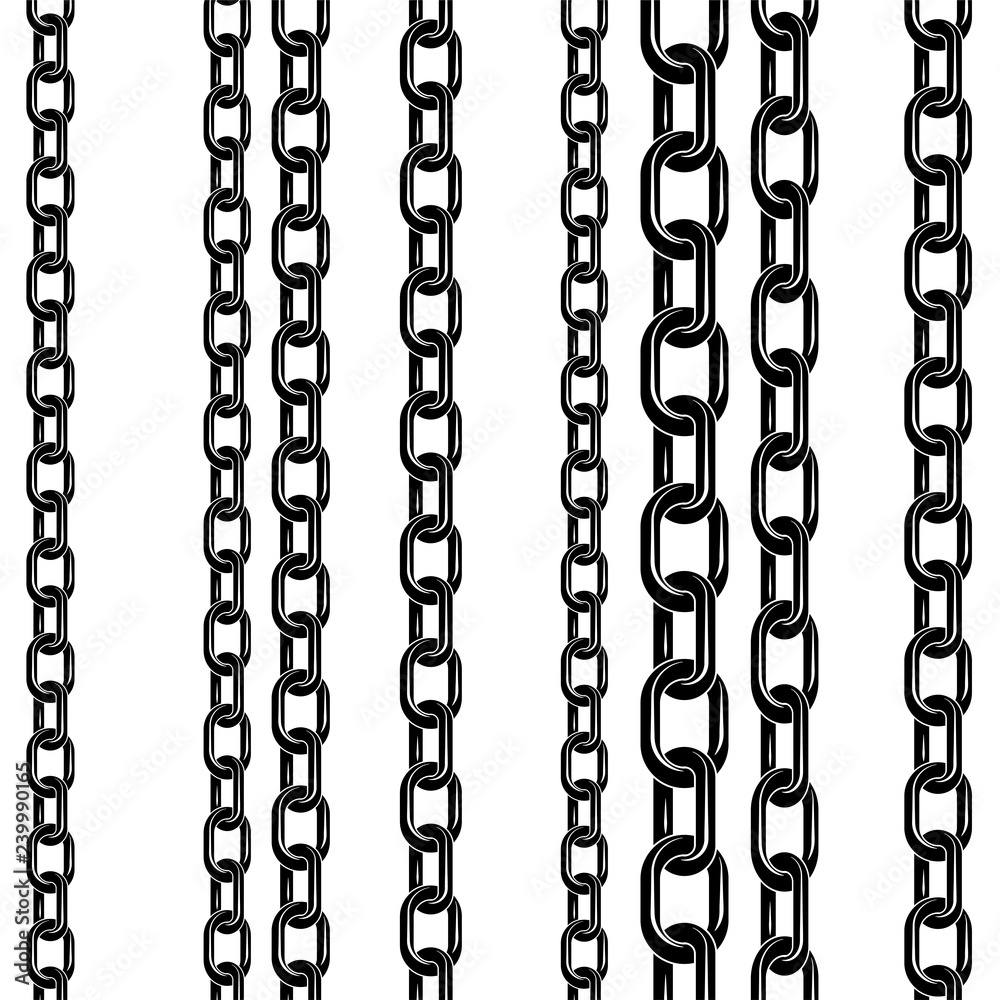 Black contour of the metal chain with highlights on the links. Construction and industry.