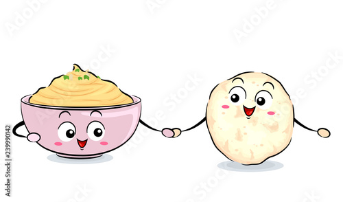 Mascot Hummus Pita Bread Illustration