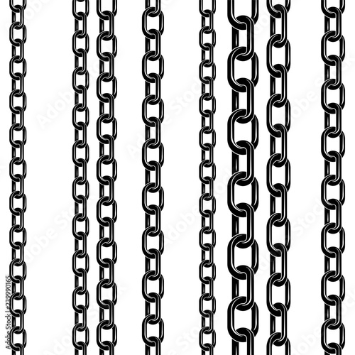 Black contour of the metal chain with highlights on the links. Construction and industry.