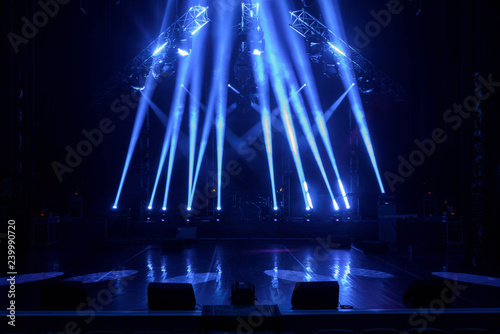 Free stage with lights, lighting devices.