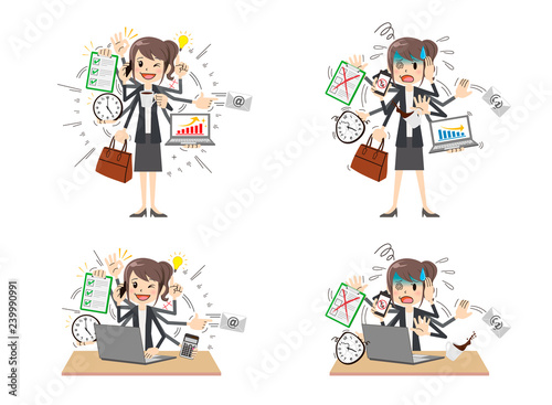 Business woman with multi tasking and multi skill