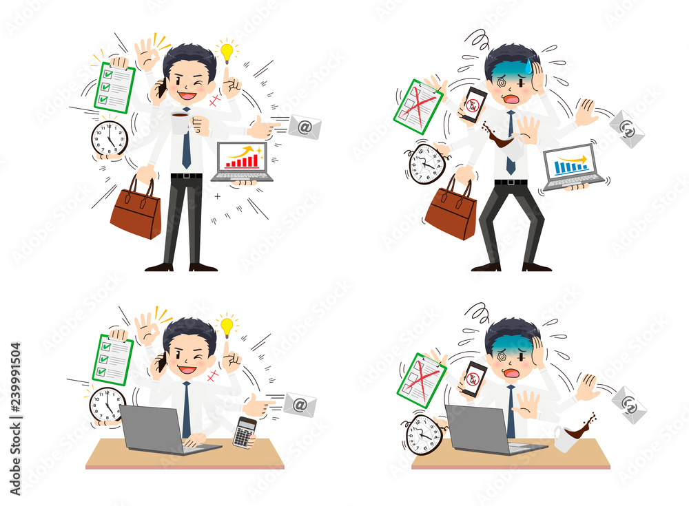 Businessman with multi tasking and multi skill Businessman with multi tasking and multi skill