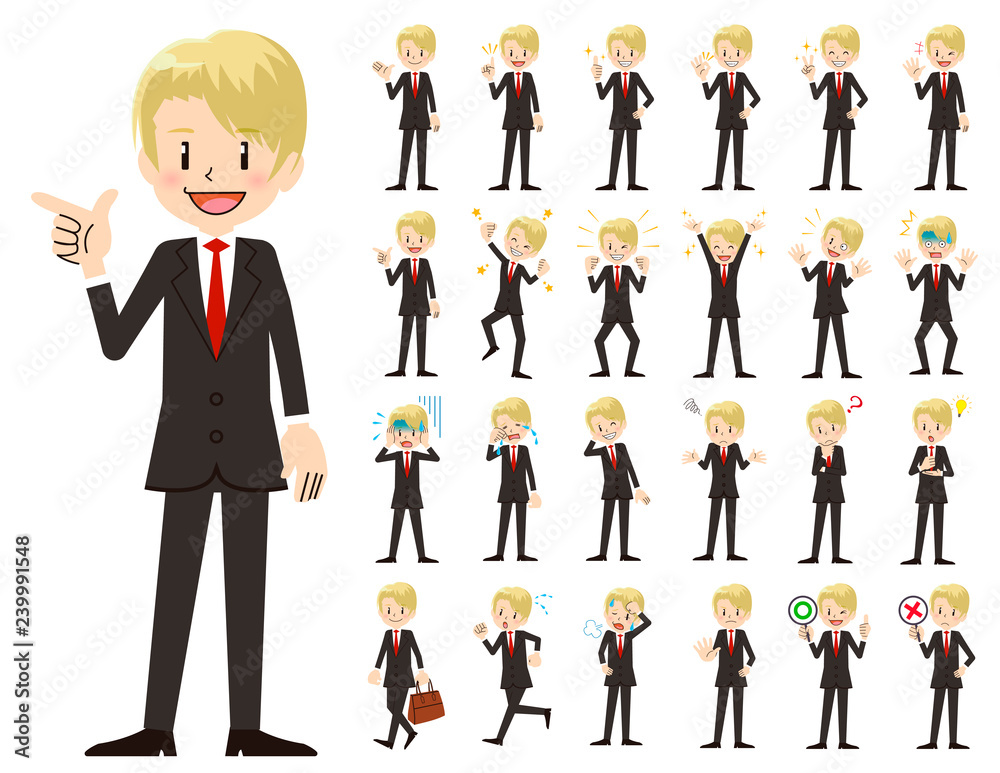Businessman charactor set. Various poses and emotions.