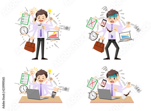 Businessman with multi tasking and multi skill