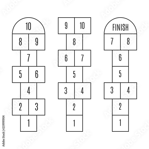 Set of child hopscotch game templates. Activity and leisure.