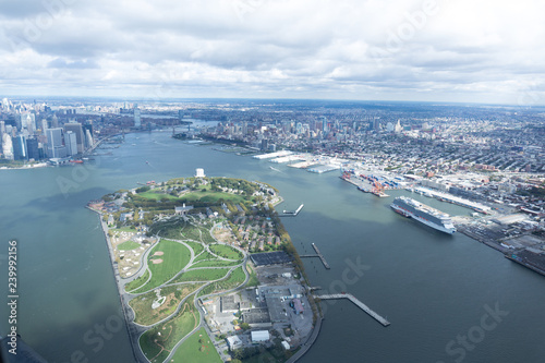 aerial view of atlantic ocean and new york city  usa