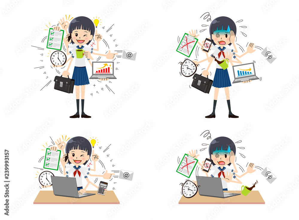 Schoolgirl with multi tasking and multi skill Schoolgirl with multi tasking and multi skill
