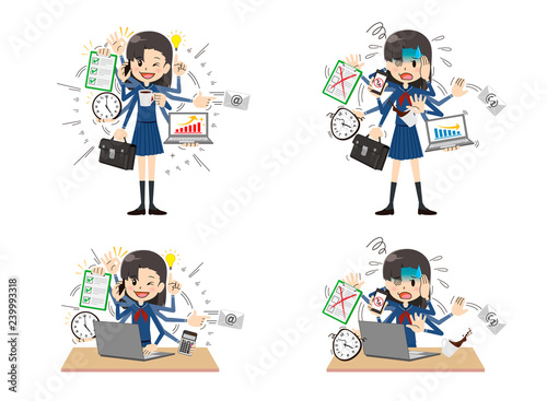 Schoolgirl with multi tasking and multi skill