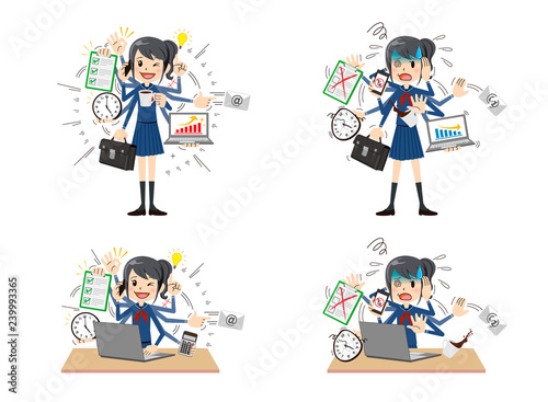 Schoolgirl with multi tasking and multi skill