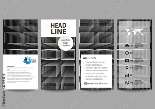 Flyers set, modern banners. Business templates. Cover design template, easy editable vector layouts. Abstract infinity background, 3d structure, rectangles forming illusion of depth and perspective.