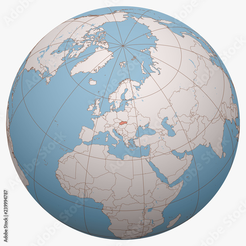 Slovakia on the globe. Earth hemisphere centered at the location of the Slovak Republic. Slovakia map.