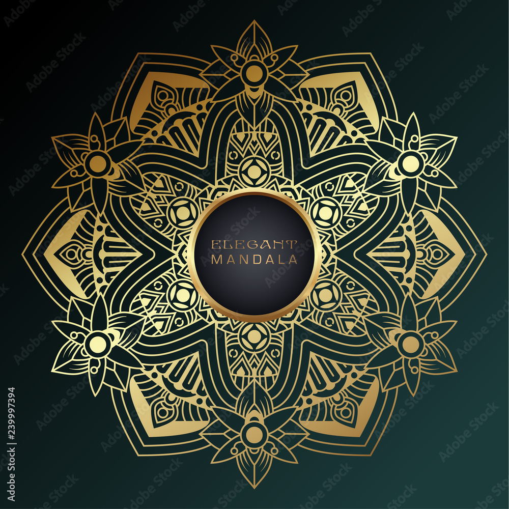 Vector round circle. Mandala style. Decorative element with gold.