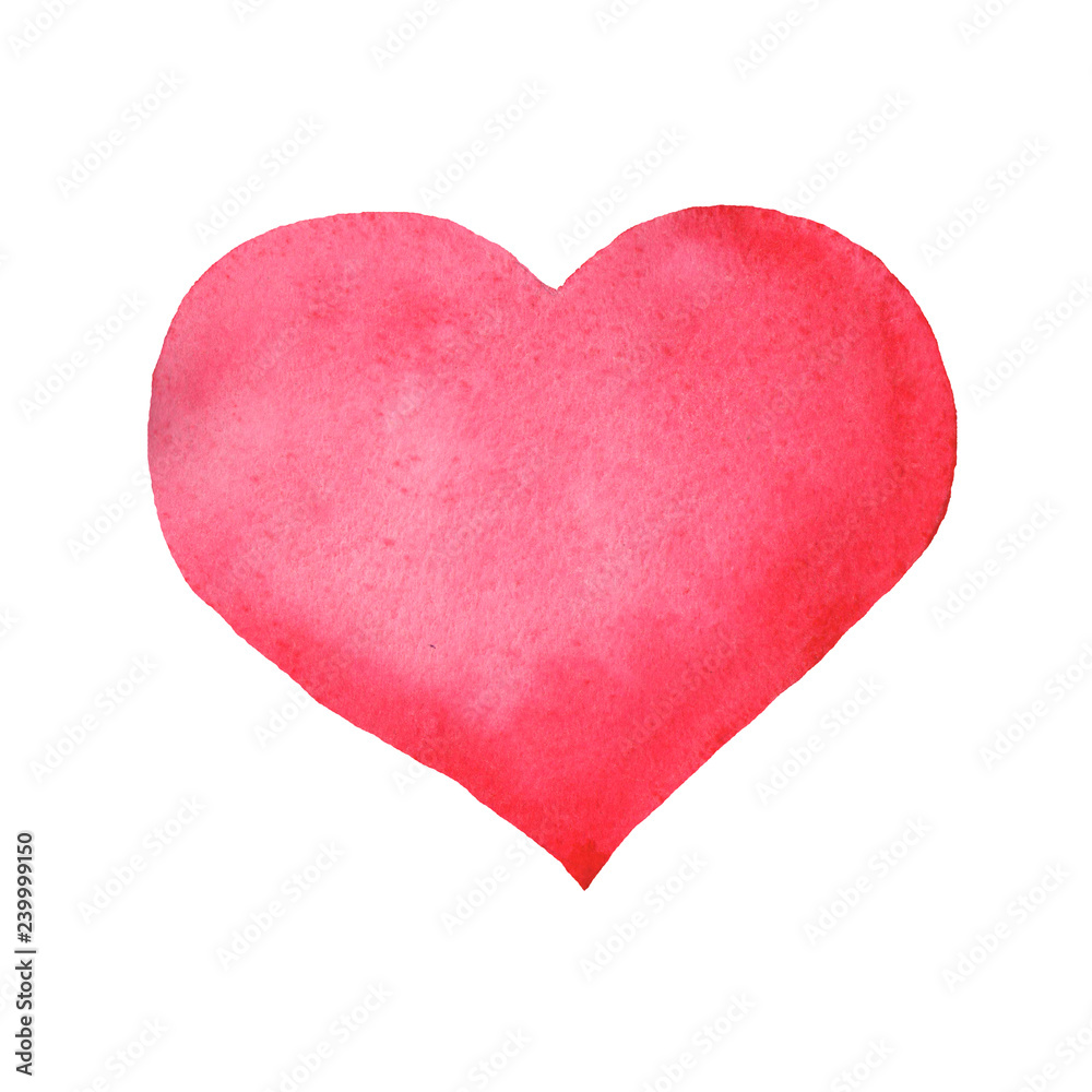 Abstract watercolor pink heart on white background. The isolated illustration for Valentines day in the paper. It is a hand drawn. watercolor print for design of clothes, card, banner, fyer, icon