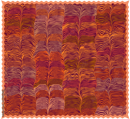Colorful mat with grunge striped wavy pattern and fringe isolated on white