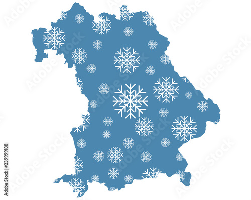Karte von Bayern mit Schneeflocken