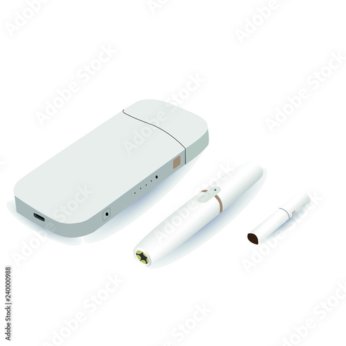 Smoking, white device, heating tobacco system, newest electronic cigarette, vector