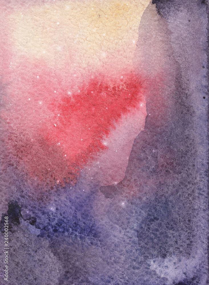 Fototapeta premium Watercolor background image. Abstract composition, symbolizing the deep space, constellations, nebulae.