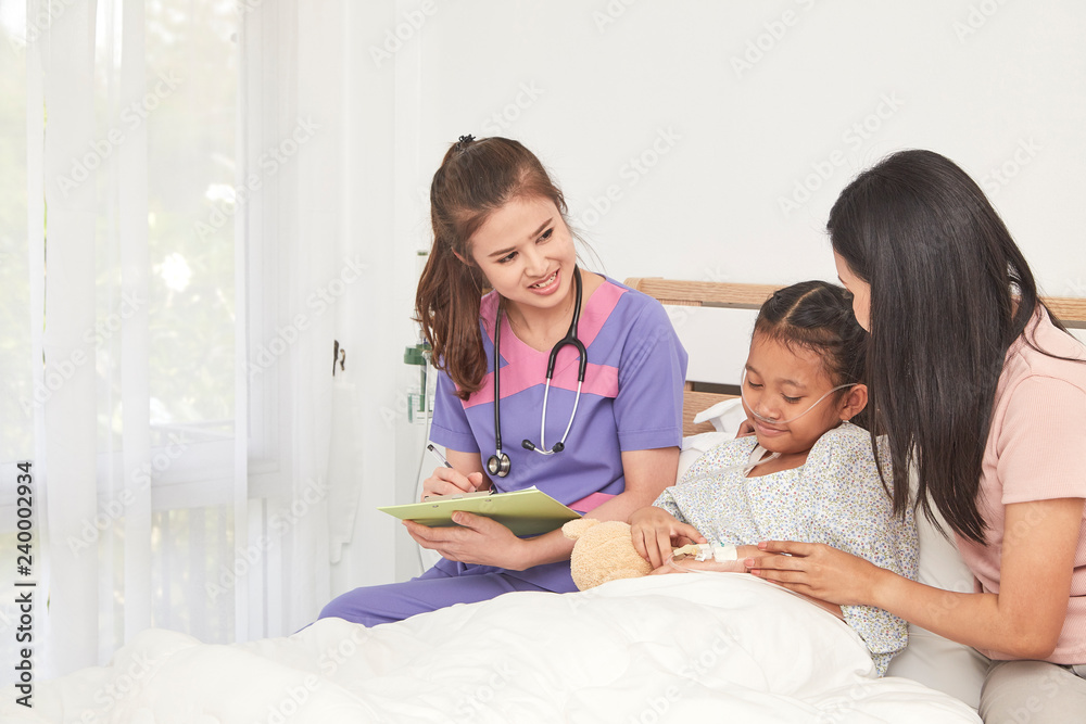 Doctor and child with mother in hospital Doctor and child with mother in hospital