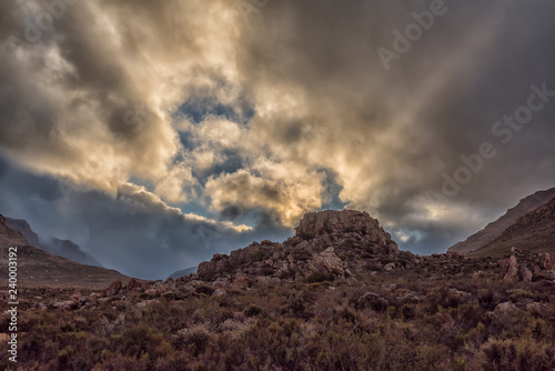 Storm clouds at sunrise at Kromrivier in the Cederberg Mountains