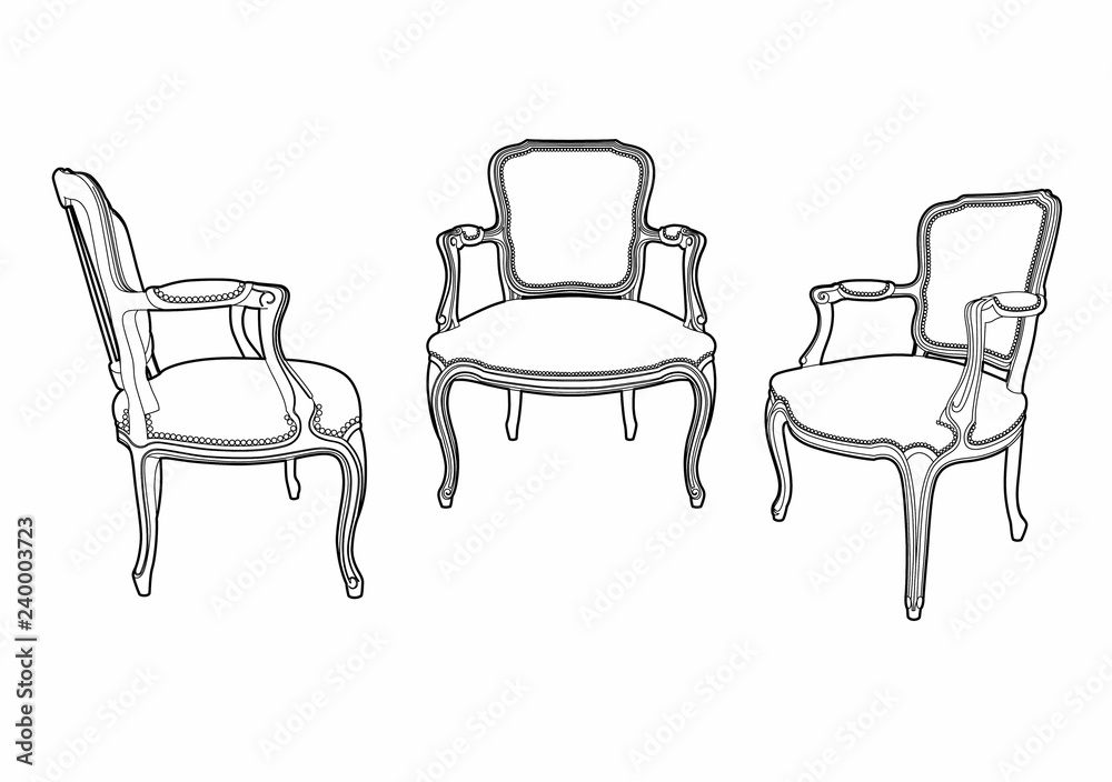 three drawing style armchairs
