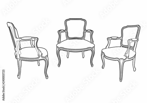 three drawing style armchairs