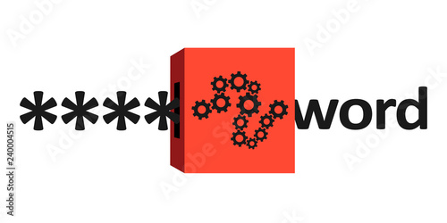 Decryption and decoding of encrypted and encoded password and passcode - cipher is unlocked by cipher device. Cryptography and hacking. Vector illustration
