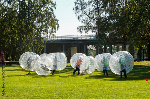 Bubble bump. Team game outdoor. Fun for teenagers