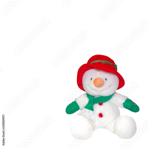 Stuffed Snowman in Red Hat and Orange Carrot Nose