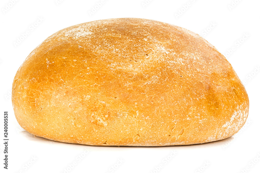 a loaf of round white bread on a white background side view a loaf of round white bread on a white background side view